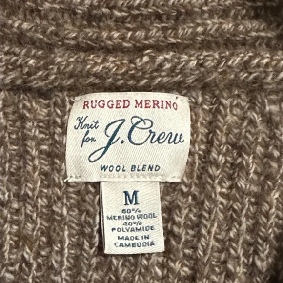 J Crew Rugged Merino Wool Heavyweight Cowl Neck Shawl Cardigan Sweater Brown-M - Picture 9 of 12